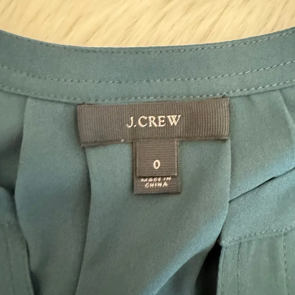 J. Crew Green V-Neck Flutter Sleeve Lightweight Blouse 0